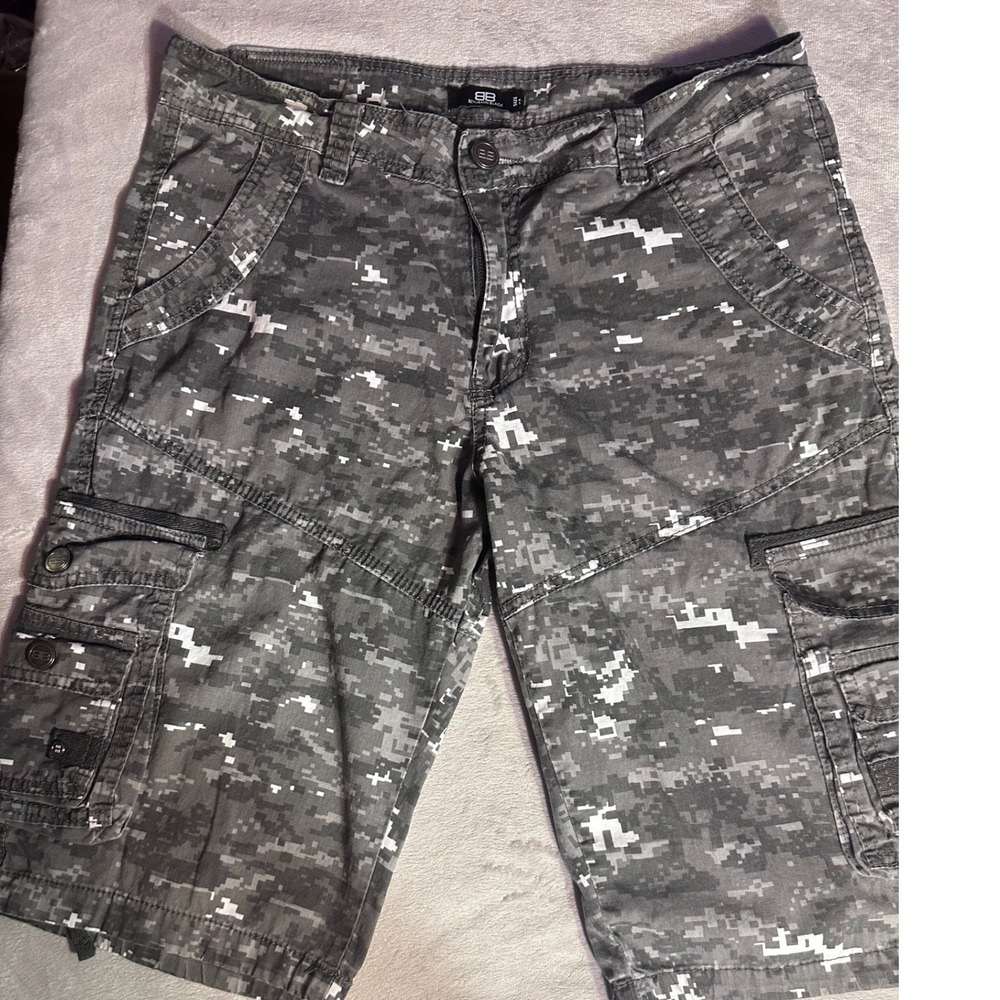 Benjamin Black Mens Grey Digital Camo Cargo Shorts S 32 Cotton Tactical Utility